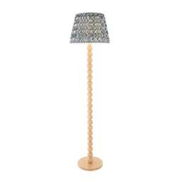 Cane Natural Bamboo Floor Lamp with Marlin Blue Fabric Ripple Shade 40cm E27