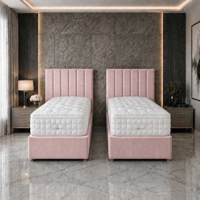 6ft Superking Zip Link 6x3 Length Pink Plush Divan Bed Full Set No Drawers