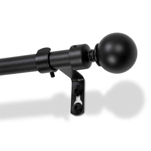 Harbour Housewares Extendable Metal Ball Curtain Pole Kit - 77 to 150cm - Matt Black