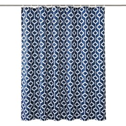 Navy Blue Geometric Design Polyester Shower Curtain with 12 Hooks - 180x200cm