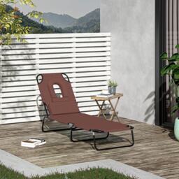 Outsunny Folding Sun Lounger Reclining Chair w/ Pillow Reading Hole Brown Brown