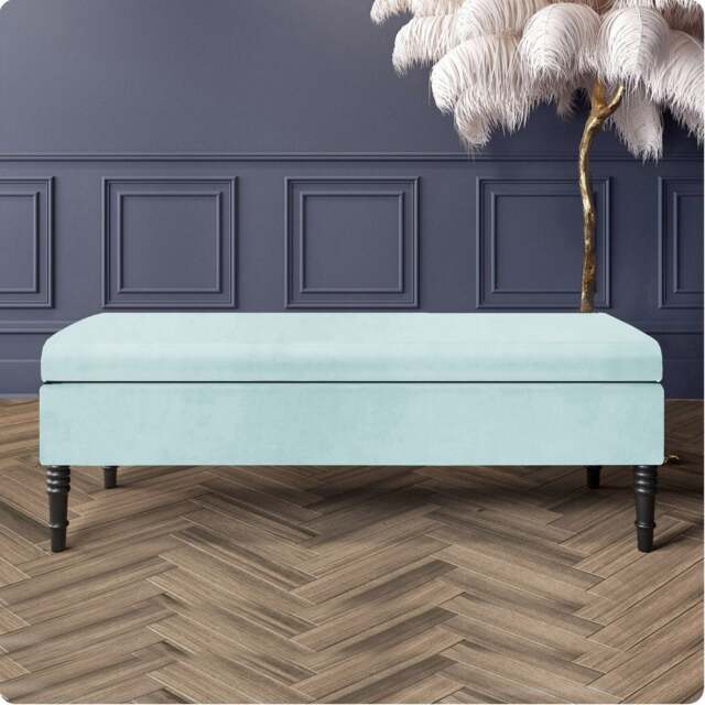 Safar Plain 137cm Ottoman Storage Bench - Plush Velvet Shoe Bench - White Upholstery Footstool with Storage