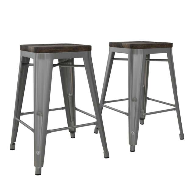 Fusion Counter Stool in Metal Silver, 2 Pieces Silver Silver