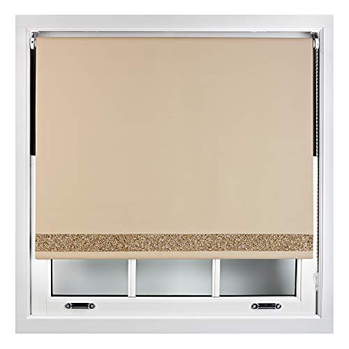 FURNISHED Thermal Blackout Roller Blinds with Glitter Edge - (W)145cm x (L)210cm Brown Cappuccino (W) 145cm x (L) 210cm
