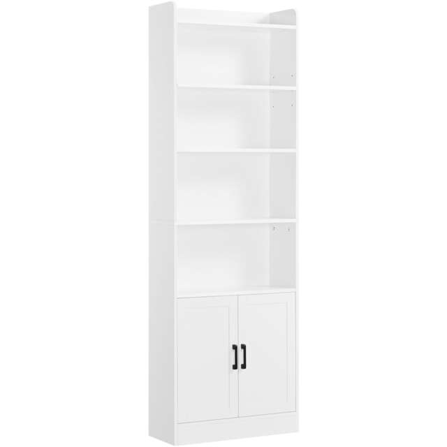 Yaheetech 7-Tier Tall Bookcase with 2-Door Cabinet-White