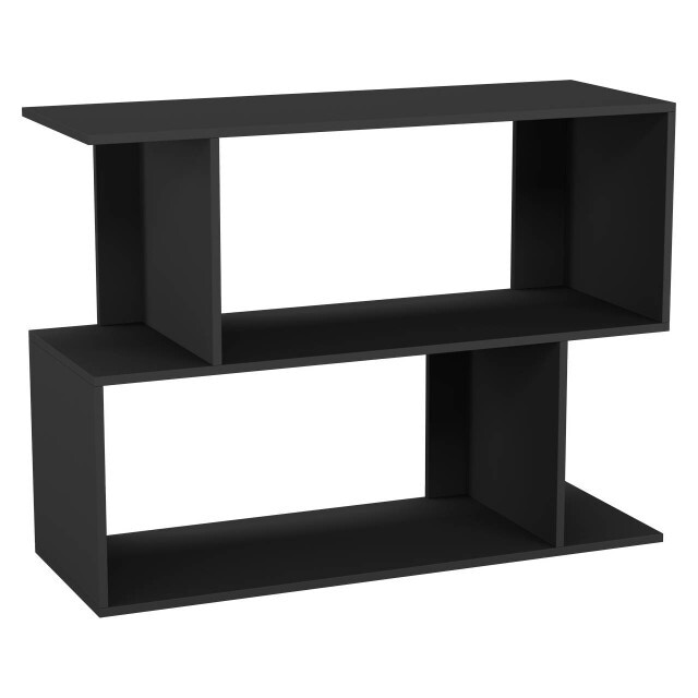 URBNLIVING 2 Tier Offset Bookcase Storage Shelving Unit Black Black 80cm Width 1