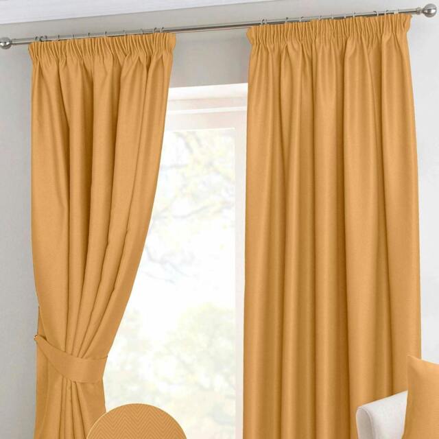 Homescapes Mustard Yellow Herringbone Chevron Blackout Curtains Pencil Pleat - 46x72 Inches Yellow Mustard Yellow
