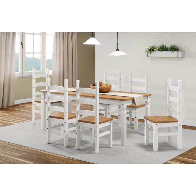 "Mercers Furniture Corona White 6'0"" Dining Table & 6 Chairs Set Solid Wood Mexican Pine Wooden Kitchen"