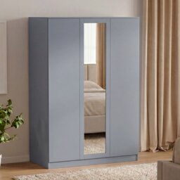 Vida Designs Denver 3 Door Mirrored Wardrobe Storage Unit, Grey