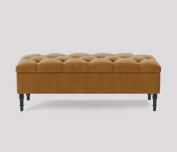 Alyana 150cm Wide Tufted Rectangle Ottoman Storage Bench - Upholstery Velvet Shoe Bench with Turned Wooden Legs