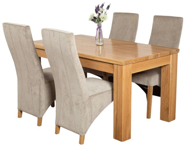Dakota 152 x 87cm Medium Oak Dining Table and 4 Lola Fabric Chairs Grey Grey