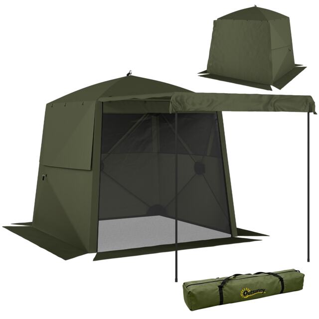 Outsunny Pop Up Gazebo Waterproof with Awning 2 x 2 m Army Green Green Army Green 198 x 198 x 197 cm
