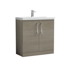 Balterley Contemporary Bathroom Floor Standing 2-Door Vanity Unit & Mid-Edge Ceramic Basin Brown Solace Oak