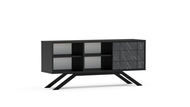 Decorotika North TV Unit TV Cabinet Black and Black Marble Effect