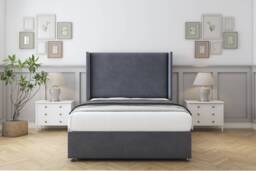 "Sloomy Devonshire Steel Plush Divan Bed With Mattress No Drawers With 54"" Wingback Headboard 6' Super King Grey Steel Super King 1"
