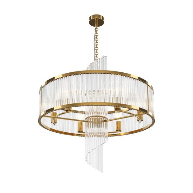 Frame Modern 58cm Cylindrical Pendant Ceiling Light Gold 6xE14 Glass Shade
