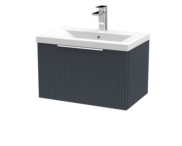 Balterley Fluted Wall Hung 1 Drawer Vanity Basin Unit with Ceramic Basin Grey Satin Soft Black