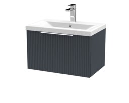 Balterley Fluted Wall Hung 1 Drawer Vanity Basin Unit with Ceramic Basin Grey Satin Soft Black