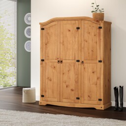 Mercers Furniture Corona 3 Door Arch Top Wardrobe Triple Robe Solid Wood Pine Wooden Bedroom with Mexican Styling