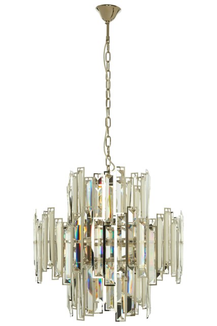 Orsina Small Nickel Plated Chandelier, Crystal Glass and Stainless Steel Pendant Light, Statement Ceiling Fixture