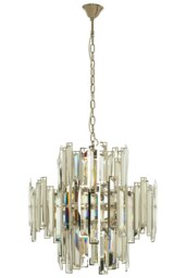Orsina Small Nickel Plated Chandelier, Crystal Glass and Stainless Steel Pendant Light, Statement Ceiling Fixture