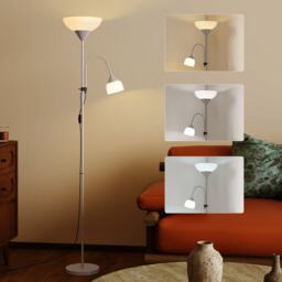 HOMCOM Mother-Child Floor Lamp Duo Light with 3 Colour Temperatures, Silver Silver White