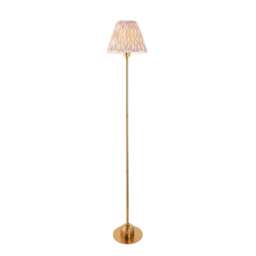 Burley Rechargeable Brushed Aged Brass Plate Floor Lamp with Neutral Print Fabric Ikat Shade 25cm Integrated LED