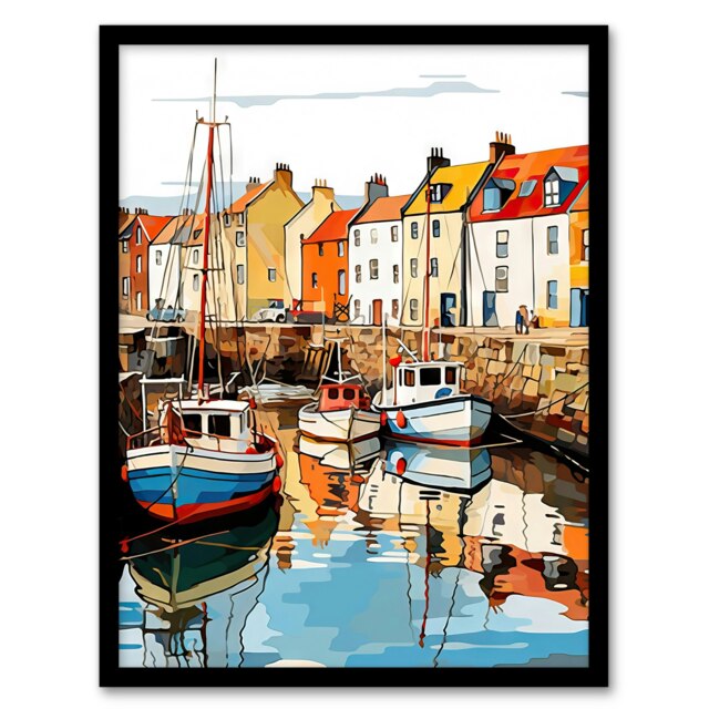 Scotland Fishing Harbour Boats Acrylic Home Decor Black Framed Wall Art Print A4