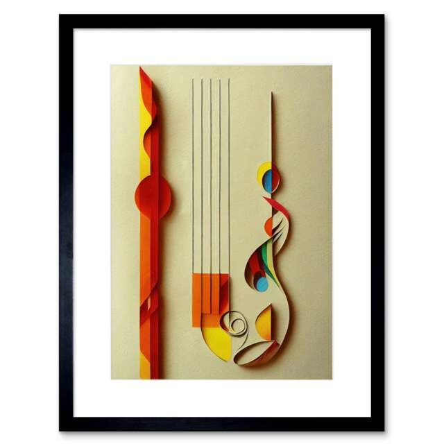 "Kandinsky Abstract Musical Symbol Clefs Music 9x7"" Black Framed Wall Art Print"