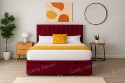 End Opening Ottoman Divan Bed Set Maroon Plush 6ft Super king