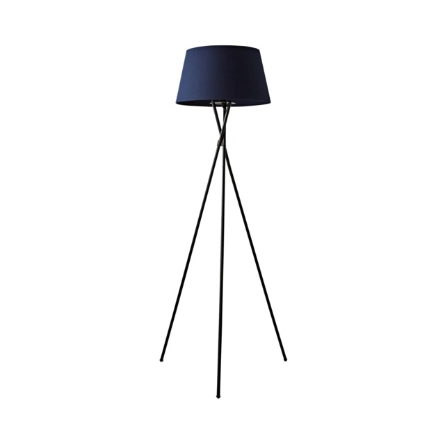 ValueLights Camden Black Tripod Floor Lamp Navy Blue Taper Shade Blue