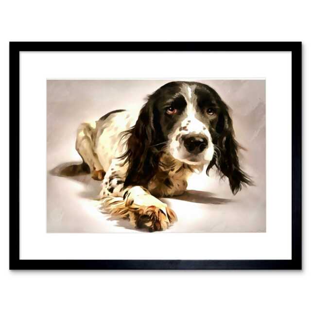 "Cute Springer Spaniel Pet Dog Lover Gift 9x7"" Black Framed Wall Art Print"