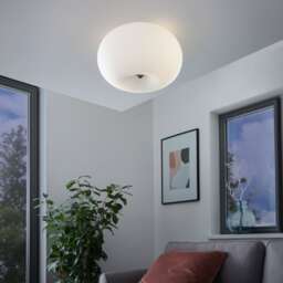 EGLO Optica Matte-Opal Glass & Steel Satin Nickel Flush Ceiling Light