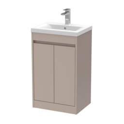 Balterley Chartley Contemporary Floor Standing 2 Door Vanity Basin Unit, Mid-Edge Basin, 500mm, Taupe