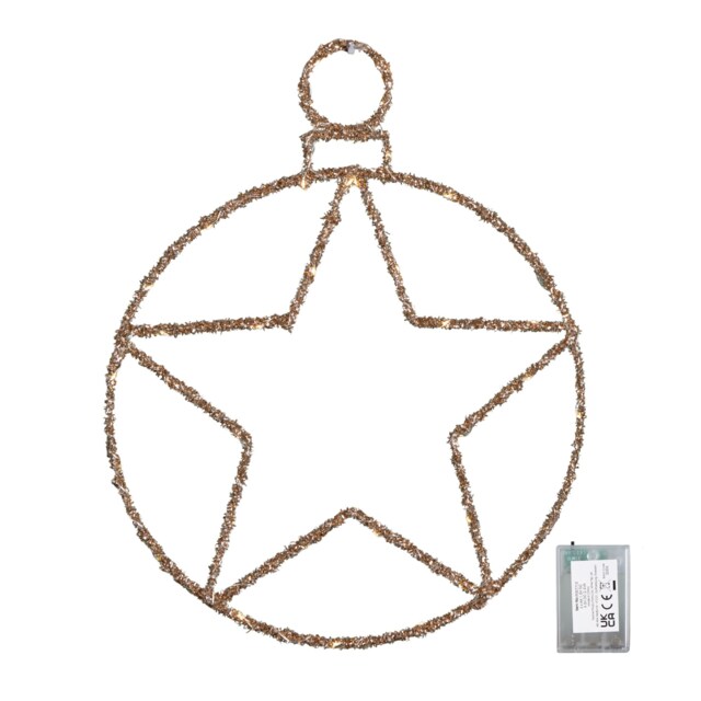 49cm Battery Powered Light up Christmas Gold Star Ball with Twinkling Warm White LEDs