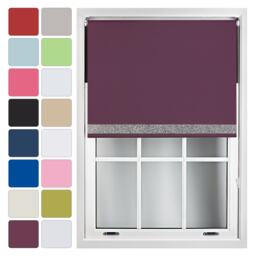 FURNISHED Blackout Roller Blinds with Silver Glitter Trim Made to Measure Purple Aubergine (W) 150cm x (L) 210cm