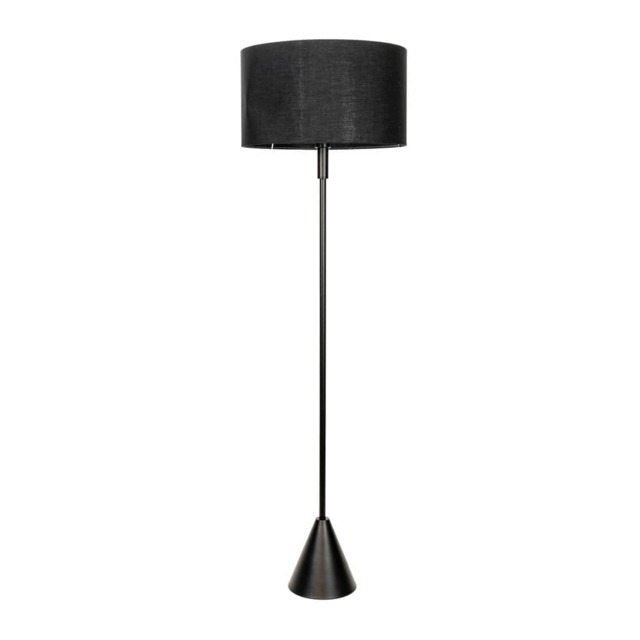 ValueLights Mitch Black Shade Black Wood Single Stem Triangle Floor Lamp Black