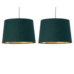Set of 2 Zoey - Dark Green with Gold Easy Fit Pendant or Lamp Shades Green Dark green cotton with gold inner detail 2