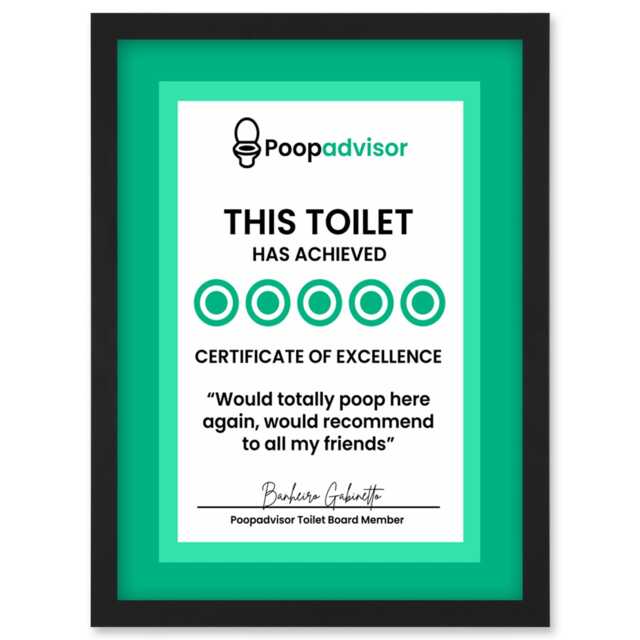 Funny Bathroom Sign Five Stars Poop Advisor Toilet Sign A4 Black Framed Wall Art Print
