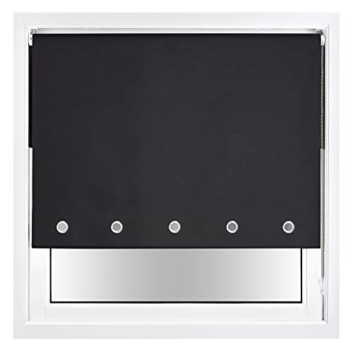 FURNISHED Blackout Roller Blind with Round Eyelets & Metal Fittings Black Black (W) 220cm x (L) 165cm