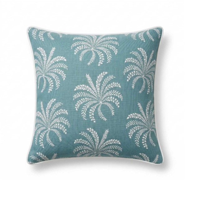 Homescapes Blue Palm Leaves Cushion, 45 x 45 cm