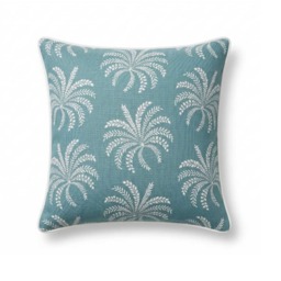 Homescapes Blue Palm Leaves Cushion, 45 x 45 cm