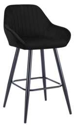 Velluto Velvet Kitchen Bar Stool, Matt Black Fixed Height Legs With Footrest, Breakfast & Home Bar Stool - Black