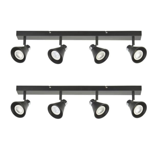 Set of 2 Burton - Matt Black & Chrome Detail 4 Way Ceiling Spotlights