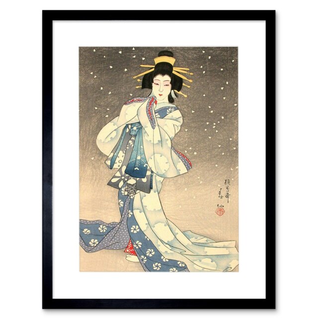 Natori Shunsen Japanese Kabuki Theatre Geisha Framed Wall Art Print
