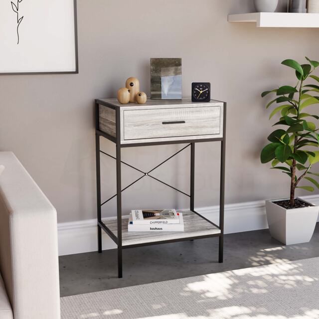 Vida Designs Brooklyn 1 Drawer Console Table With Shelf, Grey