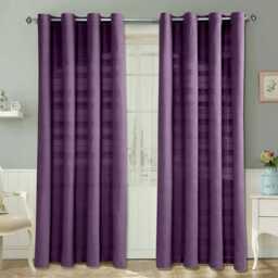 Homescapes Cotton Rajput Ribbed Purple Curtain Pair - 54 x 54 Inches Drop