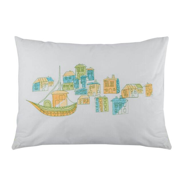Homescapes Green and White Decorative Embroidered Harbour Scatter Cushion - 30 x 40 cm