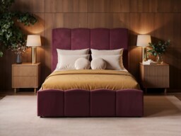 SOLACE+CO Enrica Upholstered Bed Frame with Padded Statement Headboard Burgundy Double