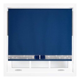 FURNISHED Blackout Roller Blinds with Diamante Trim and Bow Cut to Size Blue Navy (W) 60cm x (L) 165cm